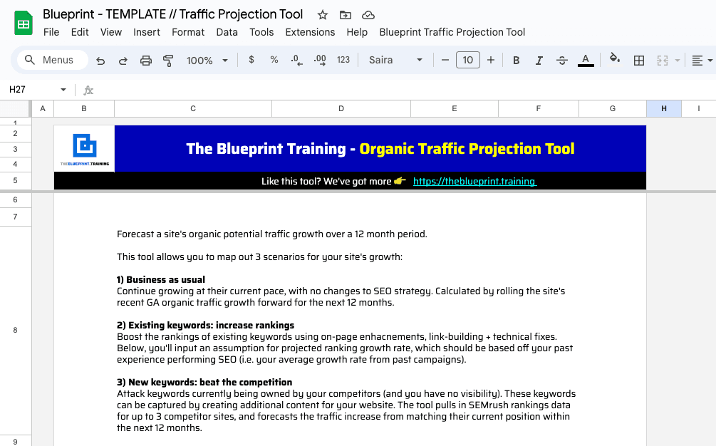 traffic projection tool spreadsheet template