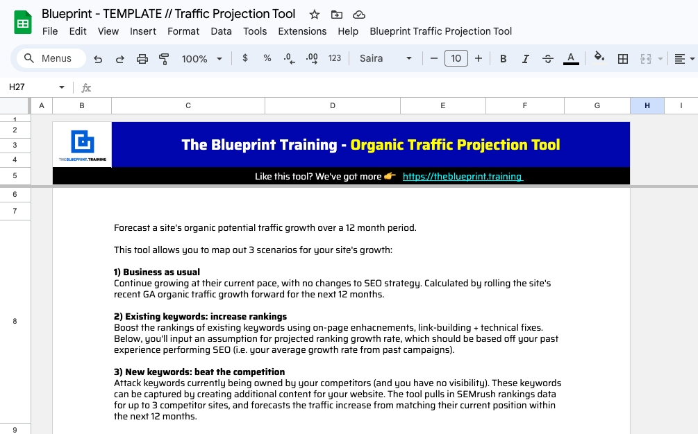 traffic projection tool spreadsheet template